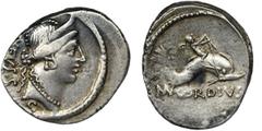 ANCIENT COINS Roman Republic, Mn. Cordius Rufus, DenariusRoman Republic Mn. Cordius Rufus (46 BC), Denarius 46 BC, Rome mintObverse: diademed head of Venus to right, RVFVS S C behindReverse: cupid rid