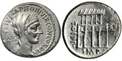 ANCIENT COINS Roman Republic, P. Fonteius P. f. Capito, Denarius - RARERare Republican denarius with Villa Publica on the reverse. Roman Republic P. Fonteius P. f. Capito (55 BC), Denarius, Rome mint 