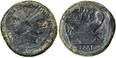 ANCIENT COINS Roman Republic, Sextus Pompeius, AE - RARERare bronze minted in military mint in Sicily or Spain. Roman Republic Sextus Pompeius (40-39 BC), As 43-36 BC, military mint in Sicily or Spain