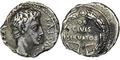 ANCIENT COINS Roman Imperial, Octavian Augustus, DenariusCoin with traces of corrosion, but fully legible. Roman Empire Octavian Augustus (27 BC-AD 14), Denarius 19 BC, Spanish uncertain mint (Colonia