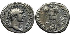 ANCIENT COINS Roman Imperial, Trajan, DenariusThe offered denarius has a legend typical of Trajan's later coins, i.e. having a dedicated character, suggesting that it is not the emperor himself who is