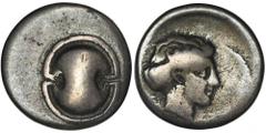 ANCIENT COINS Greece, Boeotia, Thespiai, Hemidrachm - VERY RAREVery rare boeotian hemidrachm with Aphrodite's head on the reverse. Only six records on Coinarchives. GreeceBoeotia, Thespiai, Hemidrachm