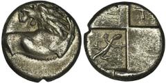 ANCIENT COINS Greece, Thracian Chersonesos, Hemidrachm - RARERare variety with lizard.Greece Thracian Chersonesos, Hemidrachm 386-338 pneObverse: forepart of lion to right, head revertedReverse: quadr