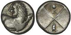ANCIENT COINS Greece, Thracian Chersonesos, Hemidrachm - RARERare variant without pellet near cicada.Greece Thracian Chersonesos, Hemidrachm 386-338 pneObverse: forepart of lion to right, head reverte