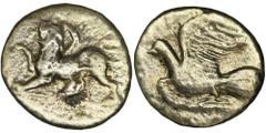 ANCIENT COINS Greece, Peloponnese, Sicyon, TriobolGreece Peloponnese, Sicyon, Triobol 330-280 BC Obverse: chimera walking left Reverse: dove flying left Weight 2.2 g GrecjaPeloponez, Sykion, Triobol 3