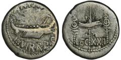 ANCIENT COINS Roman Republic, Marc Antony, Denarius - ex. E.E. Calin-Stefanelli, RARELegionnaire emission. Legio XII 'Antiqua' founded by Julius Caesar in 58 BC, the legion XII was recreated again aft