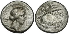 ANCIENT COINS Roman Republic, Q. Sicinius, DenariusRoman RepublicQ. Sicinius (49 BC), Denarius 49 BC, Rome mint Obverse: Fortuna head rightFORT P RReverse: crossed palm branch and winged caduceus, abo
