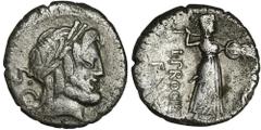 ANCIENT COINS Roman Republic, L. Procilius, DenariusRoman Republic L. Procilius (80 BC), Denarius 80 BC, Rome mint Obverse: Jupiter head right, behind the letters S•C Reverse: Juno Sospita advancing t