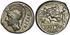 ANCIENT COINS Roman Republic, L. Julius L. f., DenariusEx. Gitbud & Naumann, Auction 33, 2015. Roman RepublicL. Julius L. f. (103 BC), Denarius 103 BC, Rome mint Obverse: helmeted head of Mars to righ
