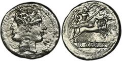 ANCIENT COINS Roman Republic, Anonymous emission, Didrachm or QuadrigatusRoman Republic Anonymous emission, Didrachm and quadrigatus 225-212 BC, Rome mint Obverse: Janus head in wreathReverse: Jupiter