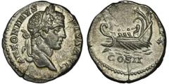 ANCIENT COINS Roman Imperial, Caracalla, Denarius - VERY RAREVery rare and desirable Caracalla denarius with a galley on the reverse. Only twelve listings on Coinarchives.Ex. Auction 28, Gitbud & Naum