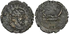 ANCIENT COINS Roman Imperial, Postumus, Antoninianus - RARERare antoninianus due to the rare type of galley reverse. Roman ImperialPostumus (260-269), Antoninianus 261, Lugdunum mintObverse: radiate, 