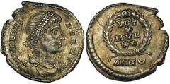 ANCIENT COINS Roman Imperial, Valens, Siliqua - VERY RARERare siliqua of Valens and in variety with crescent after ANT, very rare.In this variant, only 8 listings on Coinarchives.Ex. Auctiones GmbH, e