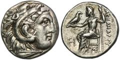 ANCIENT COINS Greece, Macedonia, Alexander III the Great, Drachm - RARERare type of monogram. GreeceMacedonia, Antigonos I Monophthalmos, Drachm in the name and types of Alexander III 310-301 BC, Lamp