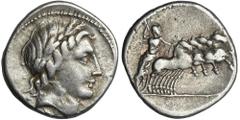 ANCIENT COINS Roman Republic, C. Gargonius Cicero, Ogulnius, M. Vergilius, DenariusRoman Republic C. Gargonius Cicero, Ogulnius, M. Vergilius, Denarius 86 BC, Rome mint Obverse: head of Apollo right R