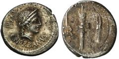 ANCIENT COINS Roman Republic, C. Norbanus, DenariusRoman Republic C. Norbanus (83 BC), Denarius 83 BC, Rome mint Obverse: head of Venus in the diadem facing right, behind it the emission mark LXXVII, 