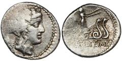 ANCIENT COINS Roman Republic, Volteius, DenariusAttractive piece with mint gloss and delicate patina. Roman RepublicM. Volteius M. f., Denarius 75 BC, Rome mintObverse: head of Bacchus or Liber right,