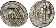 ANCIENT COINS Roman Republic, Gaius Julius Caesar, DenariusEx. Naville Numismatics, 2014.Roman RepublicIulius Caesar, Denarius 48-49, military mint moving with Caesar in northern ItalyObverse: elephan