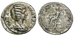 ANCIENT COINS Roman Imperial, Julia Domna, DenariusRoman ImperialJulia Domna (wife of Septimius Severus, 193-217), Denarius 200, Rome mint Obverse: draped bust rightIVLIA AVGVSTAReverse: Ceres seated 