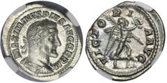 ANCIENT COINS Roman Imperial, Maximinus I Thrax, Denarius - NGC MS- ex. Colosseum CollectionBeautiful coin, ex. Colosseum Collection. Outstanding detail graded MS by NGC. Roman Imperial Maximinus I Th