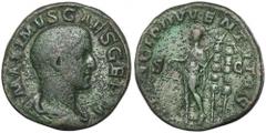 ANCIENT COINS Roman Imperial, Maximus, SestertiusEx. Naville Numismatics, 2014.Maximus as Caesar (235-238, son of Maximianus), AE Sestertius 235-238, Rome mint Obverse: bare-headed and draped bust of 