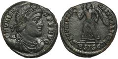 ANCIENT COINS Roman Imperial, Valens, FollisRoman ImperialValens (364–378), Follis 364-367, Siscia mint Obverse: diademed bust right D N VALENS P F AVG Reverse: Victoria walking left, holding wreath a