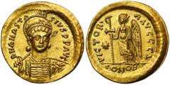 ANCIENT COINS Byzantine Empire, Anastasius I, SolidusByzantine Empire Anastasius I (491–518), Solidus 507-518, Constantinople mint, 4 officnaObverse: helmeted and cuirassed bust facing slightly right,