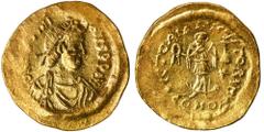 ANCIENT COINS Byzantine Empire, Justinian I, TremissisBeautifully preserved golden Byzantine tremissis.Highly lustrous.Byzantine Empire Justinian I (527–565), Tremissis, Constantinople mint Obverse: t