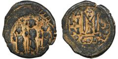 ANCIENT COINS Byzantine Empire, Heraclius, Martina and Heraclius Constantine, FollisCoin with sand patina.Byzantine Empire Heraclius, Martina and Heraclius Constantine (610–641), Follis RY 9 (618-619 