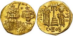 ANCIENT COINS Byzantine Empire, Constans II, with Constantine IV, Heraclius and Tiberius, SolidusMint luster.Byzantine Empire Constans II, Constantine IV, Heraclius and Tiberius (659-668), Solidus 661