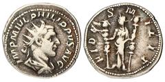 Foreign coins Roman Empire. Philippus I Arabs. Denarius. ND (244 - 249). RIC. 32ff. K. 74.9. 2,7 g. VF.