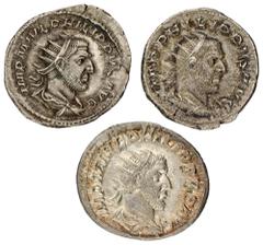 Foreign coins Roman Empire. Philippus I Arabs. Lot (3) Antonianus. ND (244-249). F - XF. RIC 27, RIC 7 & RIC 1. 21,97, 20,89 & 21,10 g.