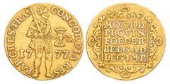 Provincial coins Gouden dukaat. Utrecht. 1777. Zeer Fraai. Romeins cijfer I en Kabelrand. CNM 2.43.46. Delm. 965. 3,43 g.