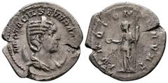 Roman Imperial Coins Otacilia Severa, 244 - 249 AD Silver Antoninianus, Rome Mint, 23mm, 3.59 grams Obverse: M OTACIL SEVERA AVG, Draped bust of Otcilia right. Reverse: IVNO CONSERVAT, Juno, veiled, s