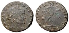 Roman Imperial Coins Licinius I, 308 - 324 AD AE Follis, Thessalonica Mint, 24mm, 7.13 grams Obverse: VAL LICINIVS P F AVG, Laureate head of Licinius right. Reverse: VIRTVTI EXERCITVS, Mars or Virtus 