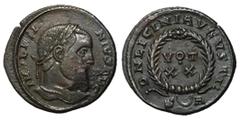 Roman Imperial Coins Licinius I, 308 - 324 AD AE Follis, Arelate Mint, 19mm, 2.61 grams Obverse: IMP LICINIVS AVG, Laureate head of Licinius right. Reverse: D N LICINI AVGVSTI, Laurel wreath around VO