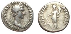 Roman Coins Nerva, 96 - 98 AD Silver Denarius, Rome Mint, 18mm, 3.29 grams Obverse: IMP NERVA CAES AVG P M TR P COS II P P, Laureate head of Nerva right. Reverse: FORTVNA AVGVST, Fortuns standing left