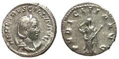 Roman Coins Herennia Etruscilla, 250 AD Silver Antoninianus, Rome Mint, 22mm, 4.26 grams Obverse: HER ETRVSCILLA AVG, Draped bust of Herennia right. Reverse: PVDICITIA AVG, Pudicitia standing left dra