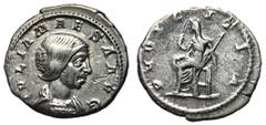 Roman Imperial Coins Julia Maesa, Issue by Elagabalus, 218 - 225 AD Silver Denarius, Rome Mint, 20mm, 3.24 grams Obverse: JVLIA MAESA AVG, Draped bust of Julia right. Reverse: PVDICITIA, Pudicitia sea