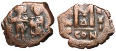 Byzantine Coins Heraclius with Heraclius Constantine, 610 - 641 AD AE Follis, Constantinople Mint, 31mm, 8.09 grams Obverse: Heraclius standing facing on left holding a long cross and Heraclius Consta
