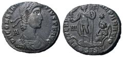 Roman Coins Constantius II, 337 - 361 AD AE Centenionalis, Siscia Mint, 24mm, 5.28 grams Obverse: D N CONSTANTIVS P F AVG, Diademed, draped and cuirassed bust of Constantius right, A behind bust. Reve