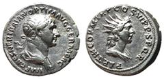 Roman Coins Trajan, 98 - 117 AD Silver Denarius, Rome Mint, 19mm, 3.16 grams Obverse: IMP CAES NER TRAIAN OPTIM AVG GERM DAC, Laureate and draped bust of Trajan right. Reverse: PARTICO P M TR P COS VI