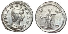 Roman Coins Julia Maesa, Issue by Elagabalus, 218 - 220 AD Silver Denarius, Rome Mint, 20mm, 3.09 grams Obverse: IVLIA MAESA AVG, Draped bust of Julia right. Reverse: IVNO, Juno standing left holding 