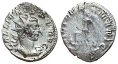 Roman Coins Gallienus, 253 - 268 AD Silver Antoninianus, Lygdunum Mint, 23mm, 3.97 grams Obverse: GALLIENVS P F AVG, Radiate, draped and cuirassed bust of Gallienus right. Reverse: VICT GERMANICA, Vic