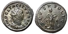 Roman Coins Tacitus, 275 - 276 AD AE Antoninianus, Lugdunum Mint, 24mm, 4.50 grams Obverse: IMP CL TACITVS AVG, Radiate, draped and cuirassed bust of Tacitus right. Reverse: SALVS PVBLICA, Salus stand