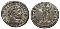 Roman Coins Galerius, as Caesar, 293 - 305 AD AE Follis, Heraclea Mint, 28mm, 10.06 grams Obverse: GAL VAL MAXIMIANVS NOB CAES, Laureate head of Galerius right. Reverse: GENIO POPVLI ROMANI, Genius st
