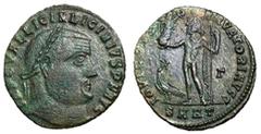 Roman Coins Licinius I, 308 - 324 AD AE Follis, Heraclea Mint, 22mm, 3.29 grams Obverse: IMP C VAL LICIN LICINIVS P F AVG, Laureate head of Licinius right. Reverse: IOVI CONS AVGG, Jupiter standing le