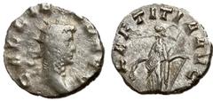 Roman Coins Gallienus, 253 - 268 AD AE Antoninianus, Rome Mint, 18mm, 2.51 grams Obverse: GALLIENVS AVG, Radiate head of Gallienus right. Reverse: LAETITIA AVG, Laetitia standing left holding wreath a