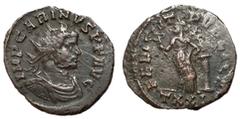 Roman Coins Carinus, 283 - 285 AD AE Antoninianus, Ticinum Mint, 23mm, 4.09 grams Obverse: IMP CARINVS P F AVG C, Radiate, draped and cuirassed bust of Carinus right. Reverse: FELICITAS PVBLICA, Felic