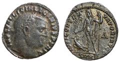 Roman Coins Licinius I, 308 - 324 AD AE Follis, Heraclea Mint, 23mm, 2.75 grams Obverse: IMP C VAL LICIN LICINIVS P F AVG, Laureate head of Licinius right. Reverse: IOVI CONSERVATORI AVGG, Jupiter sta